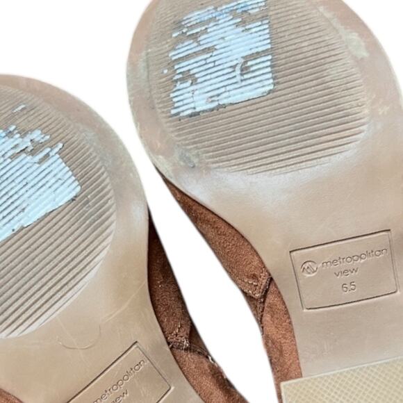 Metropolitan View Womens 6.5 brown suede ankle booties, stacked block heel - Picture 6 of 6